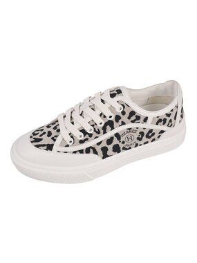 Hermes Sneakers Get Low Cut Lace-up Leopard Logo Shoes Canvas Leather White